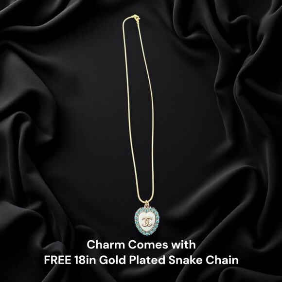 CC White/Blue Heart Zipper Pull Button Charm & Free 18in Gold Plated Snake Chain - Picture 1 of 3